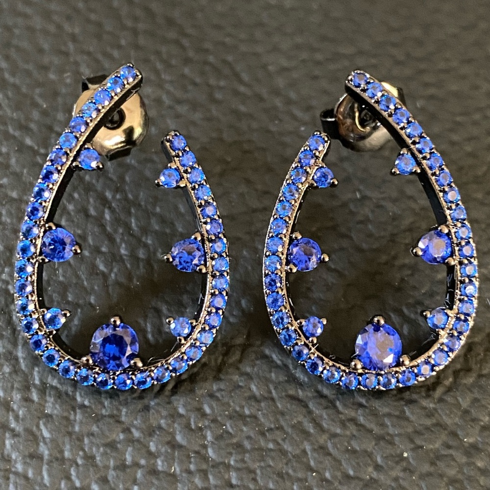 Royal Blue CZ Open Teardrop Post Earrings